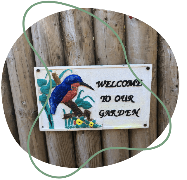 Craig Y Parc garden welcome sign